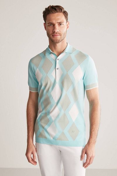 Hemington Blue Green Diamond Pattern Knitwear Polo
