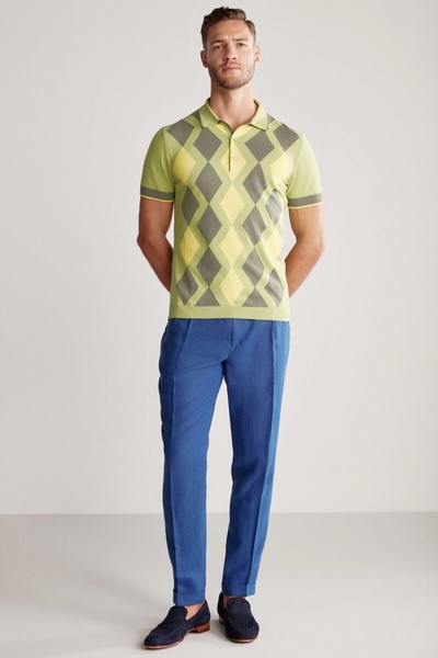 Hemington Green Khaki Baklava Pattern Knitwear Polo