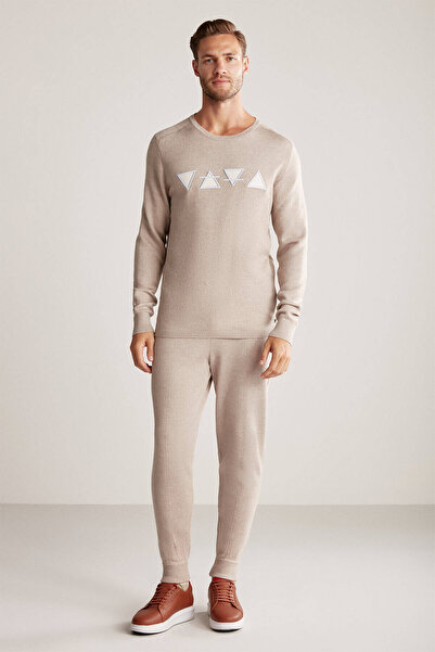 Hemington Üçgen Desen Camel Merino Yün Triko