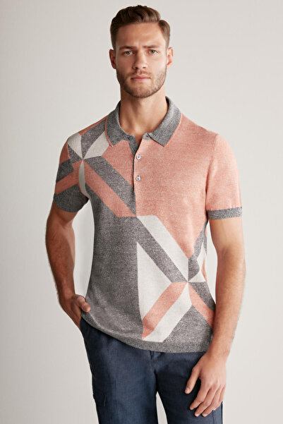 Hemington Keten Pamuk Karışım Somon Rengi Triko Polo
