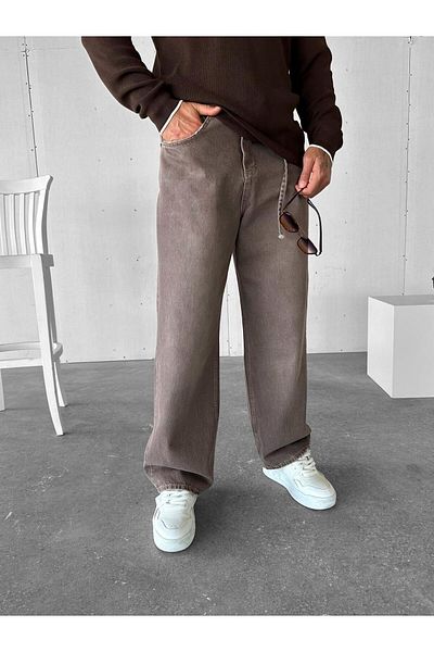 ablukaonline Ανδρικό καφέ Super Baggy Jean Παντελόνι - Ζώνη