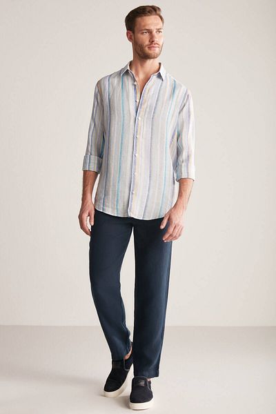 Hemington Blue Striped Pure Linen Shirt