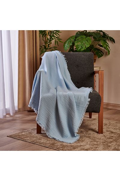 Nuvomon Muslin Sofa Shawl - Blue - 100X110 cm