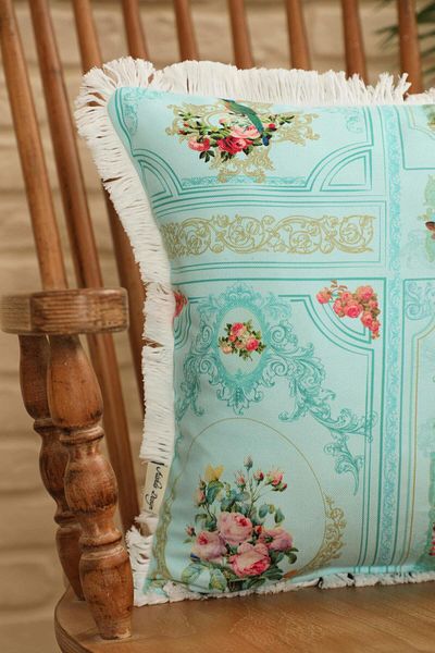 Aisha's Design Vintage Baroque Pattern Fringed Throw Pillow Cover - 45X45 Cm, K-407