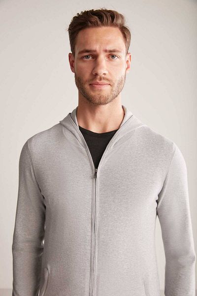 Hemington Slim Fit Gray Hooded Thin Cardigan
