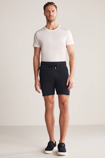 Hemington Navy Blue Knitwear Shorts with Lace-Up Embroidery Logo