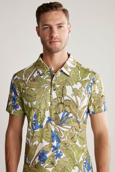 Hemington Floral Print Green Polo Neck T-Shirt