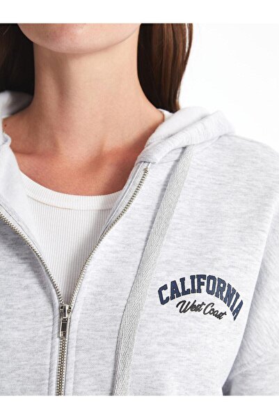 LC Waikiki XSIDE Kapüşonlu Nakışlı Oversize Kadın Fermuarlı Sweatshirt