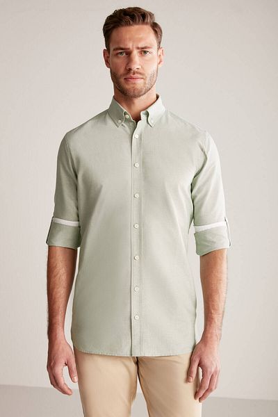 Hemington Buttoned Collar Pure Cotton Green Shirt