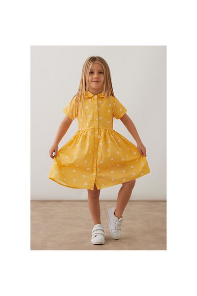 CİCHLİD Girl's Chamomile Patterned Poplin Dress