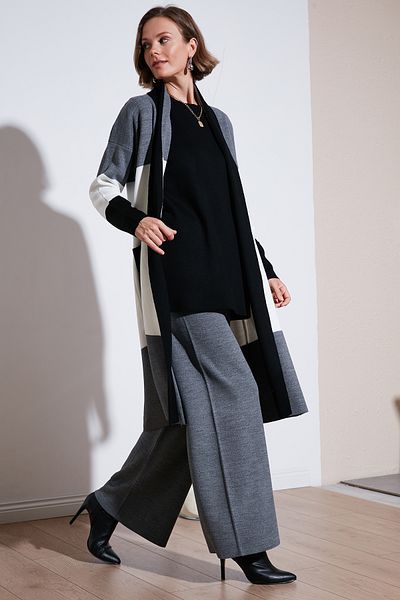 Lela Modest Regular Fit Color Blocked Long Hijab Knitwear Cardigan Cardigan 4616172