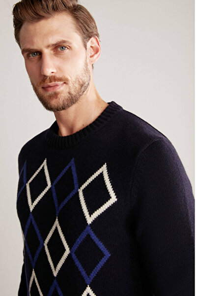 Hemington Baklava Desen Lambswool Lacivert Kazak