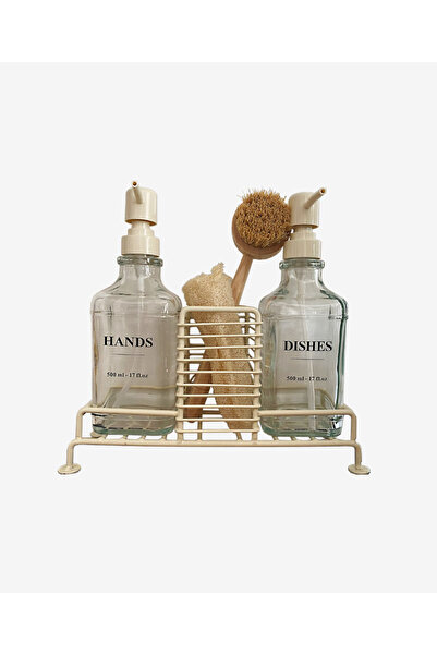 did homeware 2'li Metal Ayaklı Mutfak Krem Sabunluk Seti