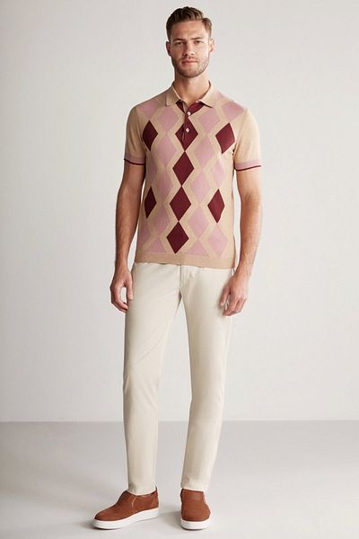Hemington Sand Color Pink Diamond Pattern Knitwear Polo