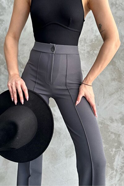 macharel jeans Dámské antracitové kalhoty Palazzo s vysokým pasem