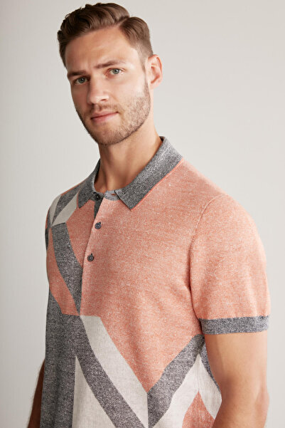 Hemington Keten Pamuk Karışım Somon Rengi Triko Polo