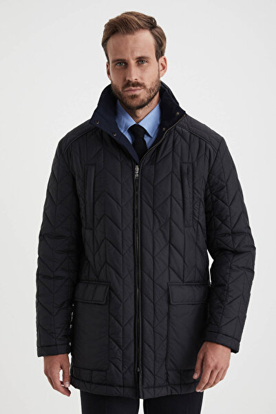 Hemington Elyaf Dolgulu Lacivert-siyah Çift Taraflı Mont