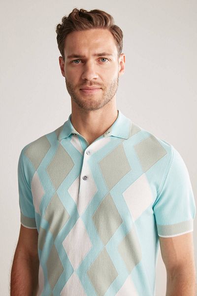 Hemington Blue Green Diamond Pattern Knitwear Polo