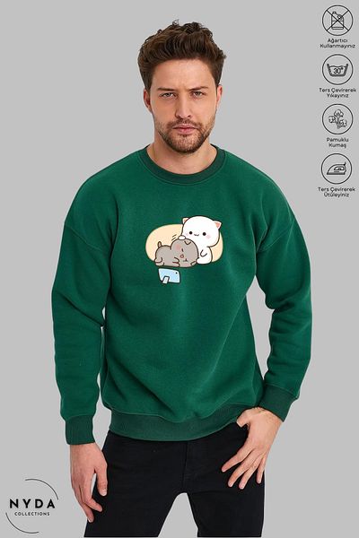 Nyda Collections Дълъг ръкав с шарка Bubu Dudu - щампа за сън, голям суитшърт без качулка