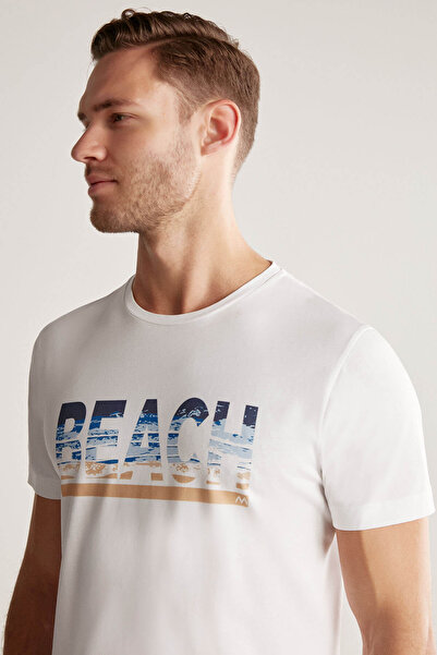 Hemington Beach Printed White Pima Cotton T-Shirt