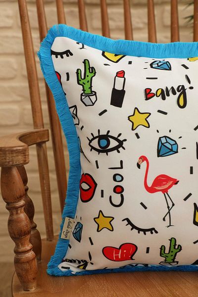 Aisha's Design غطاء وسادة منقوش على شكل شفة بوب آرت بحواف مهدبة مقاس 45 × 45 سم، K-407
