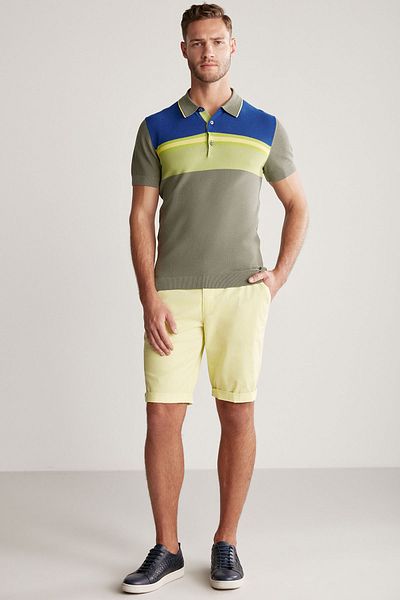 Hemington Striped Pattern Khaki Knit Polo