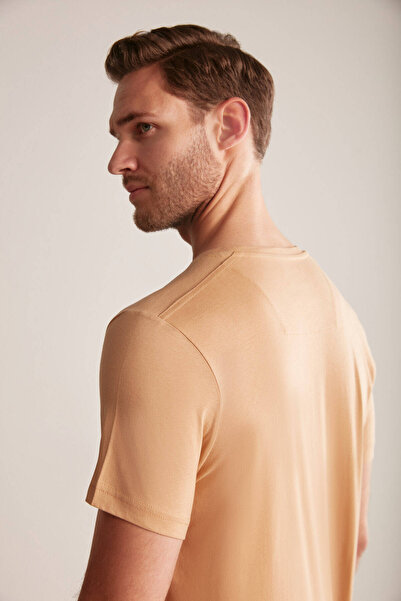 Hemington Embossed Printed Sand Color Pima Cotton T-Shirt