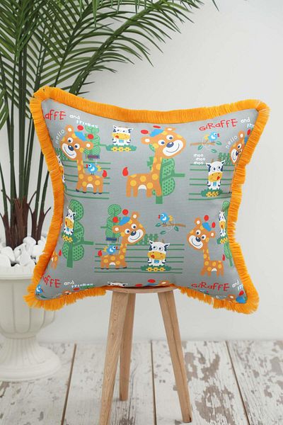Aisha's Design Farm Themed Children's Throw Pillow Cover with Fringed Edges 45X45 Cm,K-407