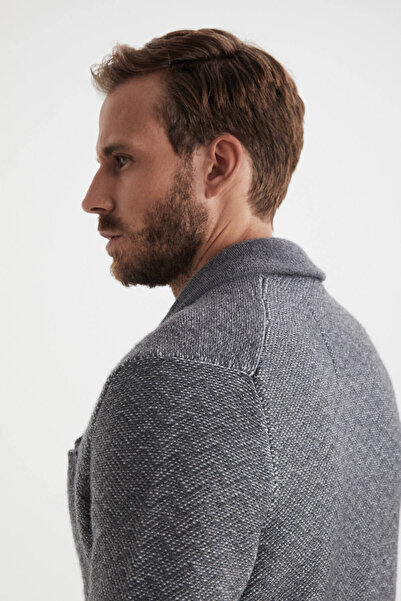 Hemington Herringbone Patterned Pure Cashmere Light Gray Knitwear Jacket