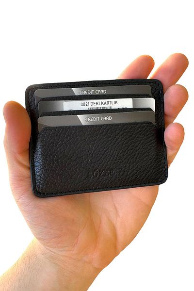 Süzer Deri 100% Genuine Leather Unisex Black Horizontal Card Holder
