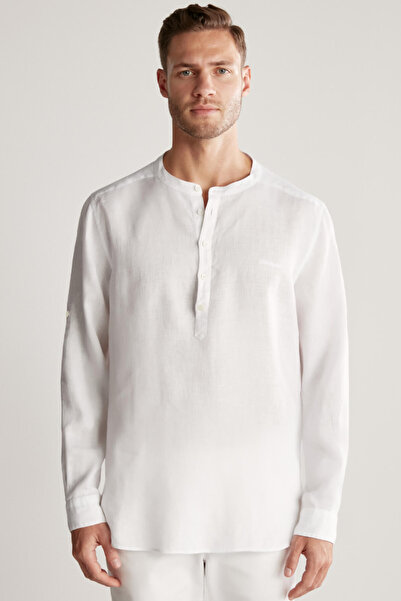 Hemington Pure Linen White Judge Collar Shirt