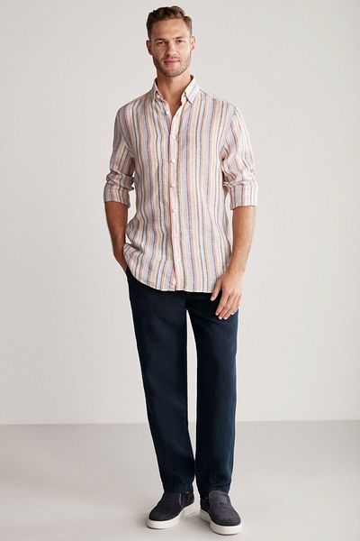 Hemington Pure Linen Shirt with Orange Stripes