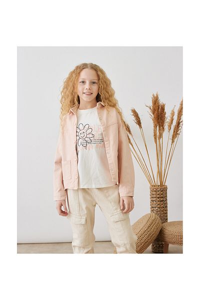 CİCHLİD GIRL FLOWER PATTERNED JACKET-TSHIRT DOUBLE SET