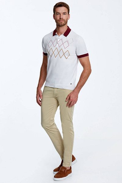 Hemington Diamond Patterned Pure Cotton Off-White Knitwear Polo