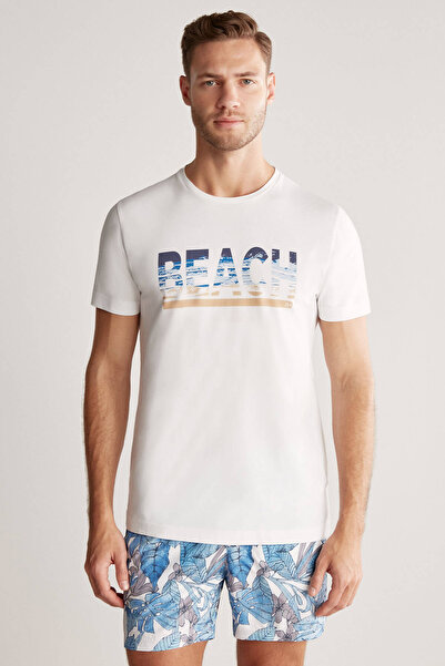 Hemington Beach Printed White Pima Cotton T-Shirt