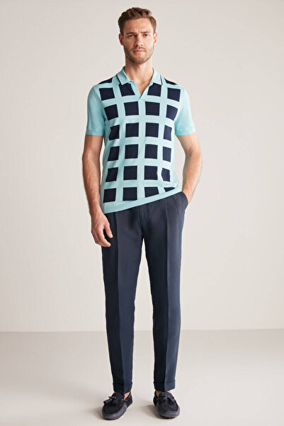 Hemington Square Pattern Giza Cotton Blue Knitwear Polo