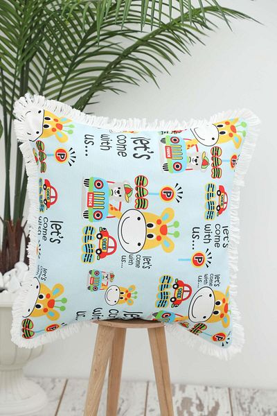 Aisha's Design Car Themed Children's Throw Pillow Cover with Fringed Edges 45X45 Cm,K-407