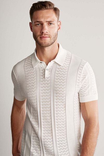 Hemington White Knitwear Polo with Openwork Knit Detail