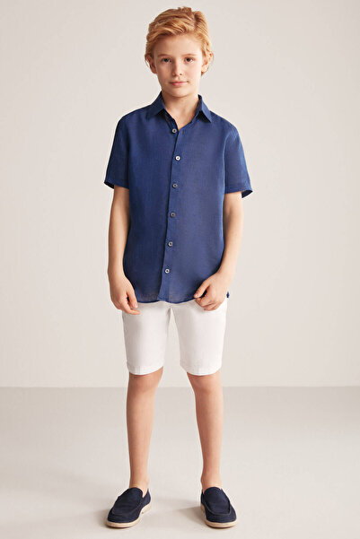 Hemington Short Sleeve Pure Linen Lacviert Children's Shirt