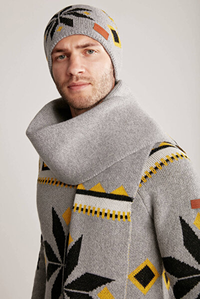 Hemington Kaşmir Yün Karışım Kar Desen Açık Gri Bere