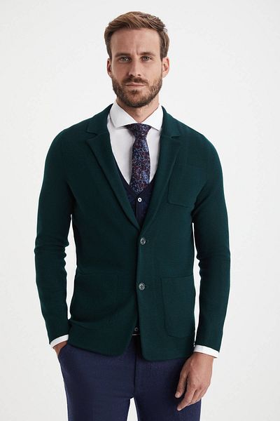 Hemington Extrafine Merino Dark Green Knitwear Blazer Jacket