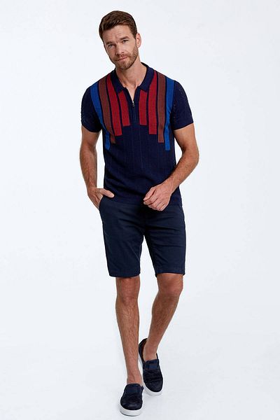 Hemington Micro Patterned Pure Cotton Navy Blue Tricot Polo