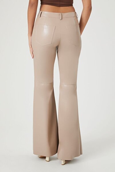 Forever 21 Suni Deri Mid-Rise Flare Pantolon