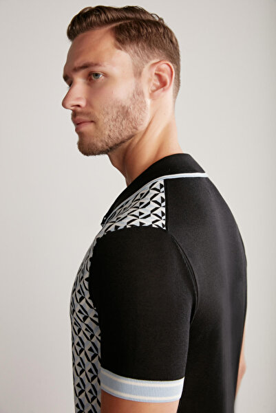Hemington Silk Cotton Blend Pattern Black Knitwear Polo