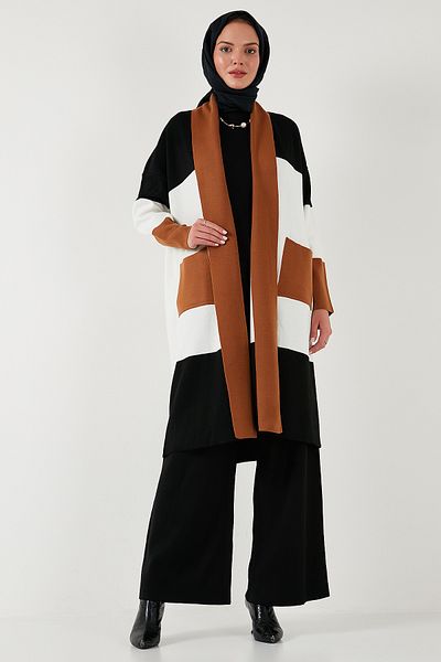 Lela Ζακέτα με μοντέρνα κανονική εφαρμογή Colorblock Long Hijab Knitwear Cardigan 4616172