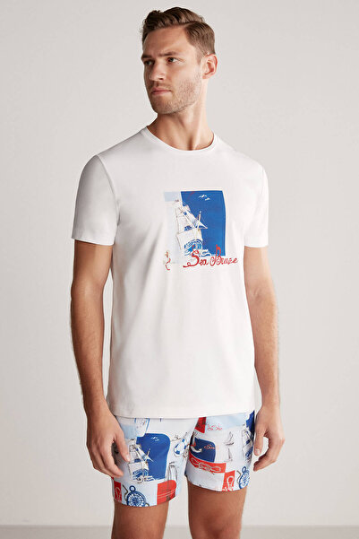 Hemington Printed White Pima Cotton T-Shirt