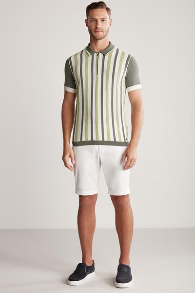 Hemington Zipper Detailed Stripe Pattern Green Knitwear Polo