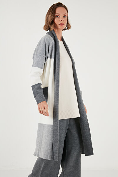 Lela Modest Regular Fit Color Blocked Long Hijab Knitwear Cardigan Cardigan 4616172
