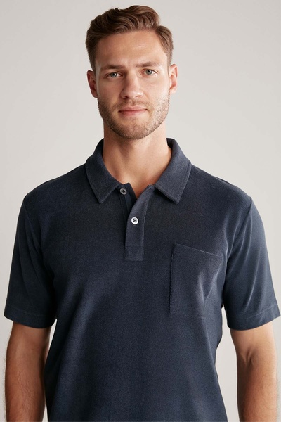 Hemington Navy Blue Terry Fabric Polo Neck T-Shirt