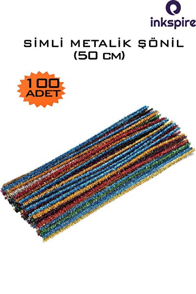 inkspire Metalik Şönil Renkli 50 Cm 100'Lü 1 Paket Renkli Simli Çubuk Tüylü Tel Şönül 100 Lü Peluş Simli Tel